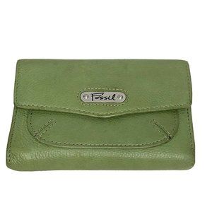 Womens Fossil Wallet Tri Fold Lime Green Leather